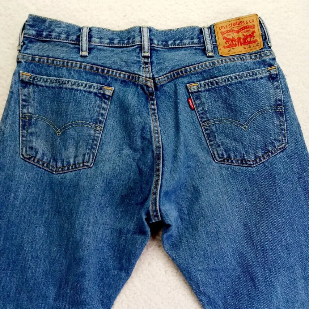 Levis 517 Jeans Mnes 36x30 Bootcut Distressed Cotton‎ Denim Medium Wash